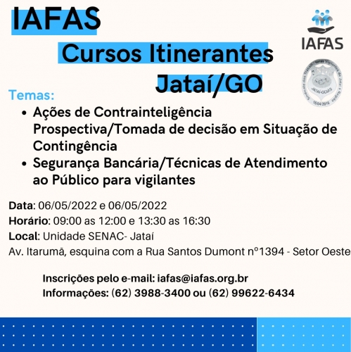 IAFAS | IAFAS Itinerante - Cursos e Treinamentos na Cidade de Jataí